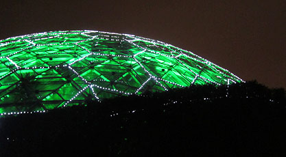 Climatron in lit in green and cool white