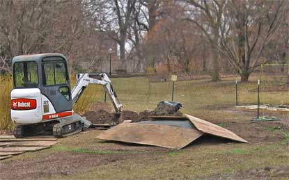 Work begins on a floral clock