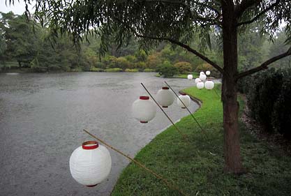Japanese Festival lanterns line the lake