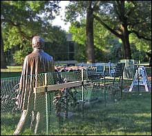 Satue of Henry Shaw amid construction
